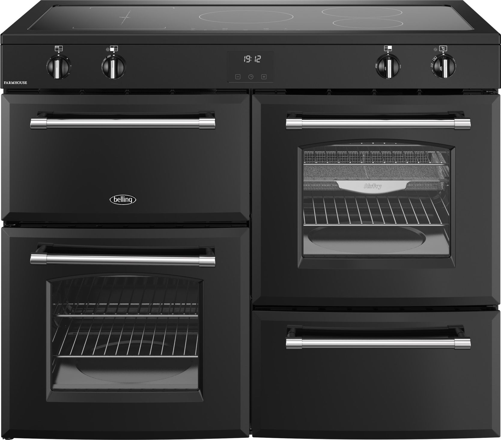 Belling Farmhouse 110Ei 110cm Electric Range Cooker with Induction Hob - Black - A/A Rated, Black