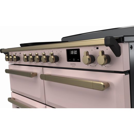 Rangemaster Estel Deluxe Electric Range Cooker with Zone induction hob Hob - Pale Pink / Antique Brass - Control panel