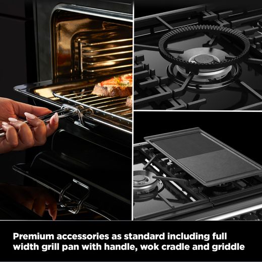 Stoves Richmond Deluxe 90DF 90cm wide Dual Fuel Range Cooker with Gas Hob - Anthracite - Annotation - Premium accessories