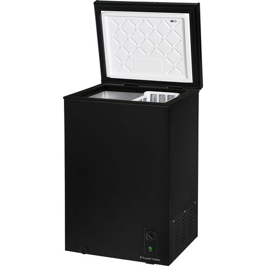 Russell Hobbs Chest Freezer - Black - Left perspective with lid open shot