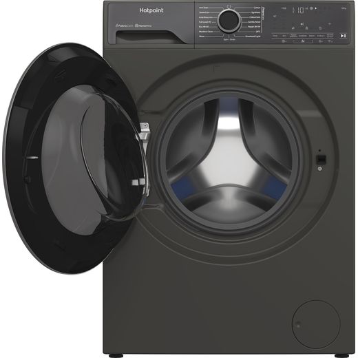 Hotpoint Fabic Care Pro HP 105GA CARE UK 10kg Washing Machine with 1400 rpm - Graphite - Front with door open shot
