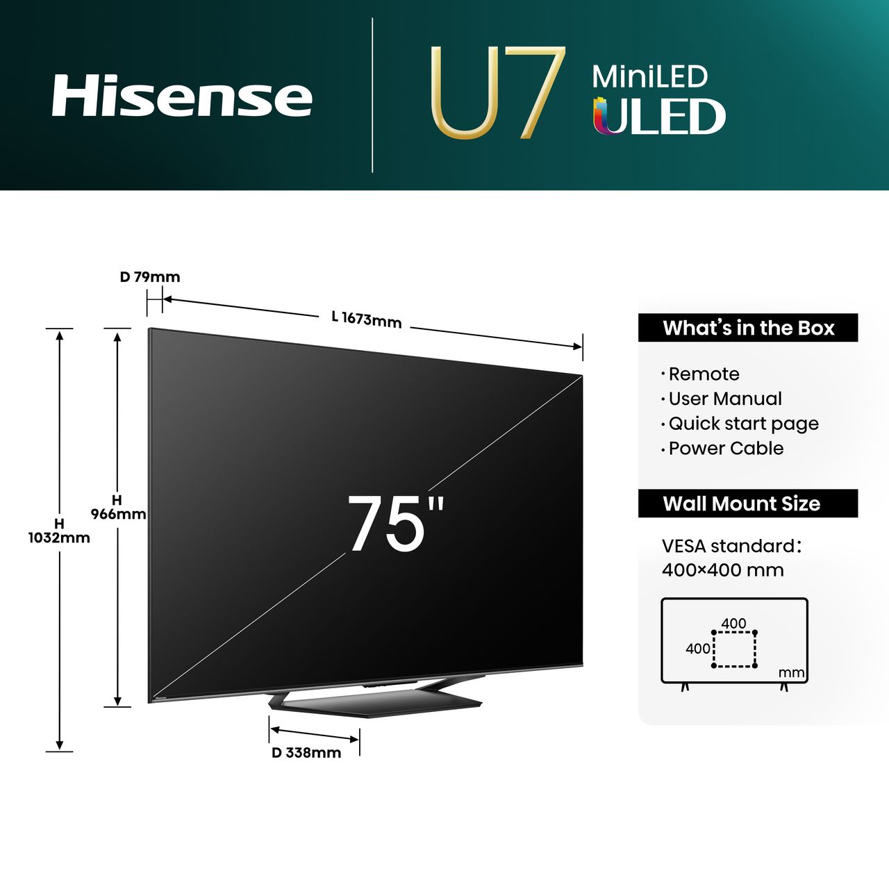 Hisense 75 4K MiniLED Smart TV 75U7NQTUK ao