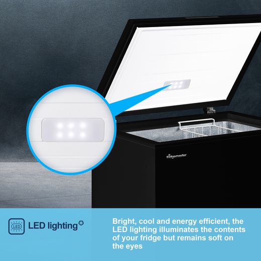 Fridgemaster Chest Freezer - Black - Annotation - LED lighting shot
