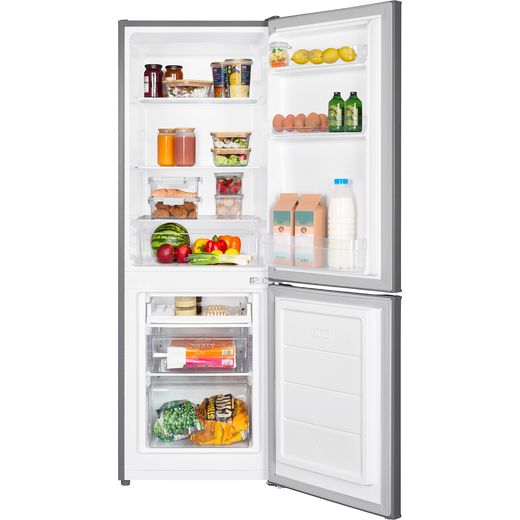 Russell Hobbs RH143FF492E1SS 14cm 70/30 Fridge Freezer with Door-on-door - Stainless Steel - Front with door open shot