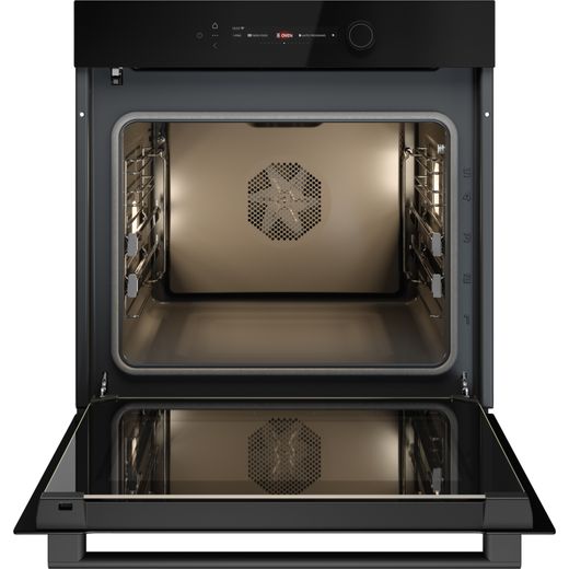 ASKO Craft Pyrolytic OTP56BGH Wifi Connected Built In Electric Single Oven - Black - Front with door open shot