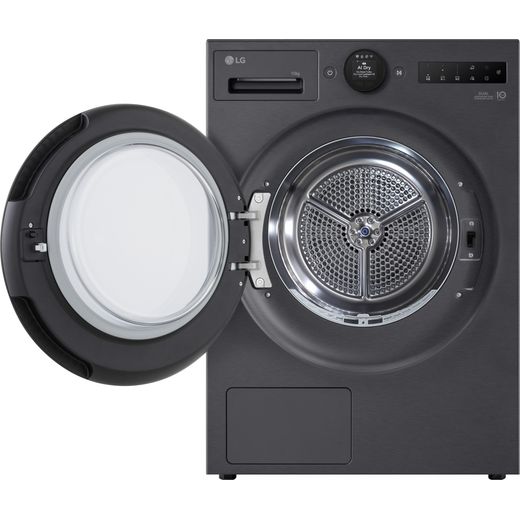 LG VX70 Series AI Dry RHX7010TBB Wifi Connected 10Kg Heat Pump Tumble Dryer - Black - Front with door open shot
