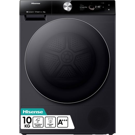 Hisense 7S Series DH7S107BB Wifi Connected 10Kg Heat Pump Tumble Dryer - Black - Front shot