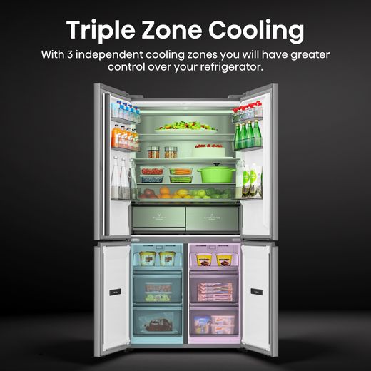 Hisense American Fridge Freezer - Silver Glass - Annotation - Triple zone cooling