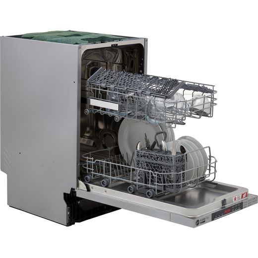 Hoover Fully Integrated Slimline Dishwasher - Stainless Steel Control Panel with Fixed Door Fixing Kit - Door open with racks out