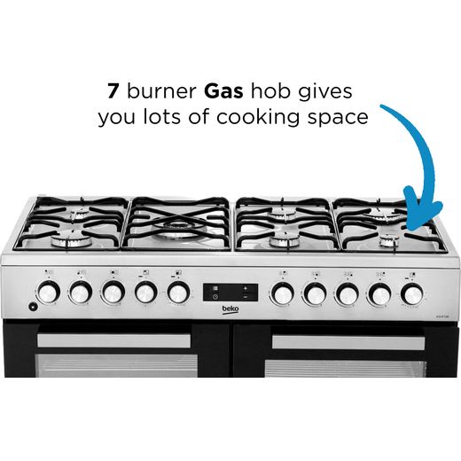 Beko 100cm Dual Fuel Range Cooker - Stainless Steel - AO Annotation - 7 burner gas hob