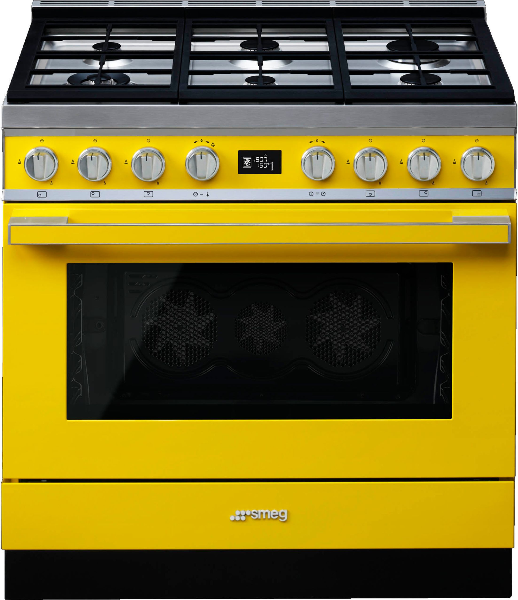 Smeg Portofino CPF9GPYW 90cm Dual Fuel Range Cooker - Yellow - A+ Rated, Yellow