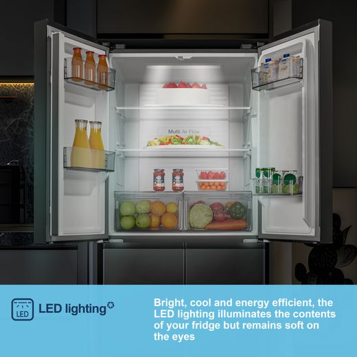Fridgemaster American Cross Door American Fridge Freezer - Black - Annotation - LED lighting