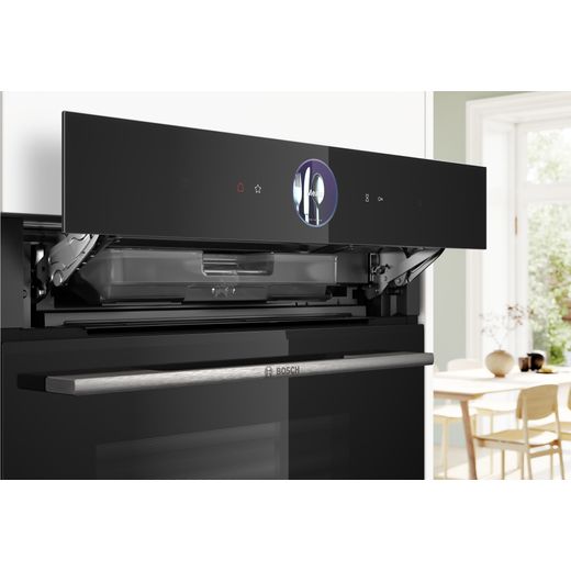 Bosch Serie 8 Electric Single Oven - Black - Movable control panel to access water tray shot