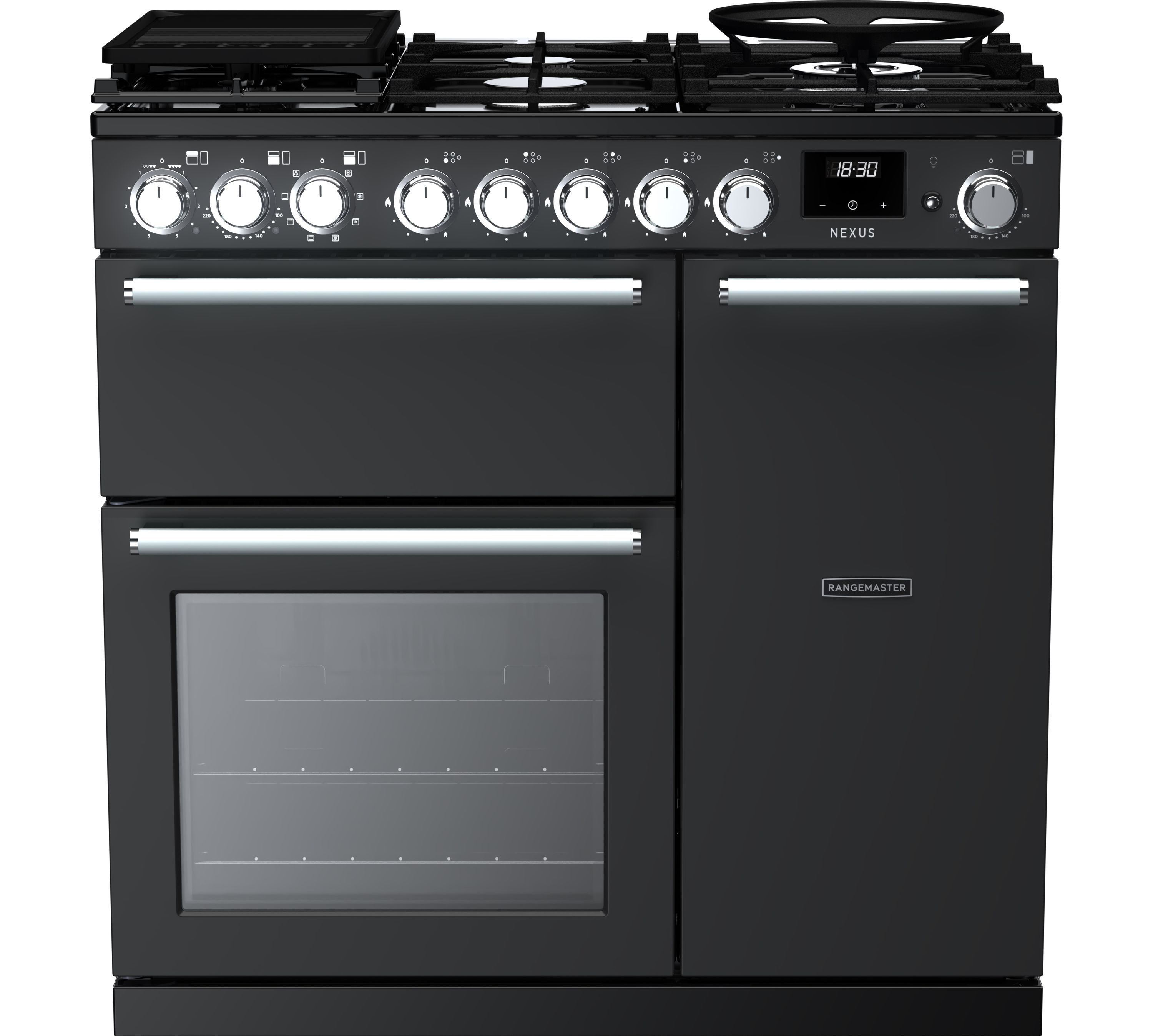 Rangemaster Nexus NEX90DFPCBL/CM1 90cm Dual Fuel Range Cooker Gas Hob Charcoal Black