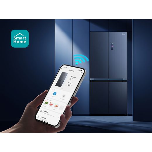 Midea Insta Fit Master American Fridge Freezer - Midnight Glass - phone connectivity 