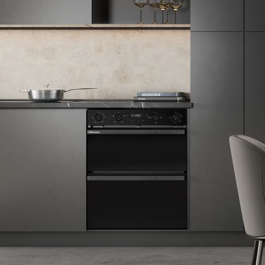 Hisense Hi6 Built In Electric Double Oven - Black - Oven in kitchen shot