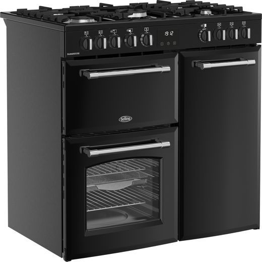 Belling FARMHOUSE 90DF Dual Fuel Range Cooker - Black - Right perspective