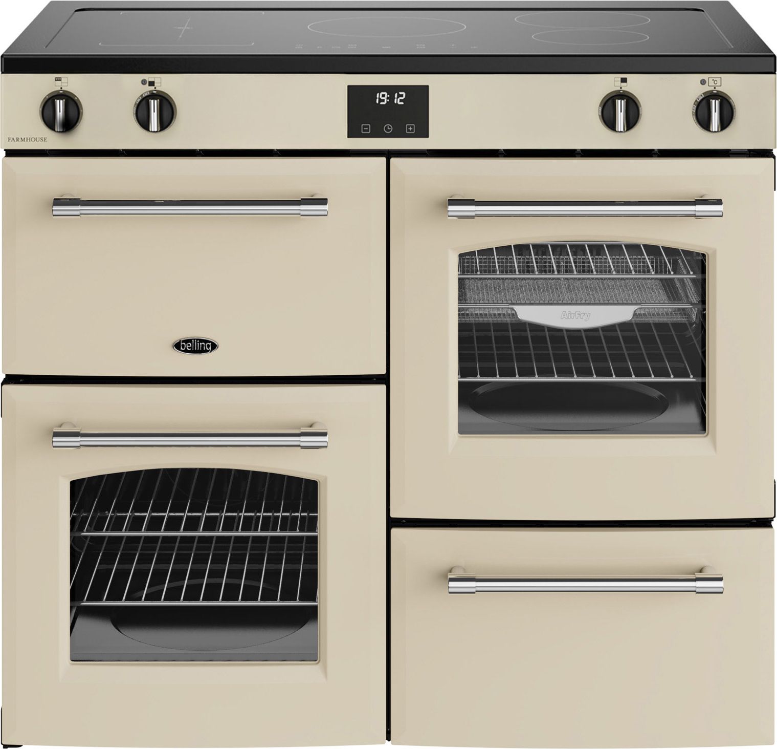Image of Belling Farmhouse 100Ei 100cm wide Electric Range Cooker with Induction Hob - Cream - A/A Rated, Cream