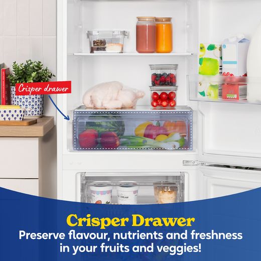 Russell Hobbs RH180FF552E1W 180cm 70/30 Fridge Freezer - White - Annotation - crisper drawer shot