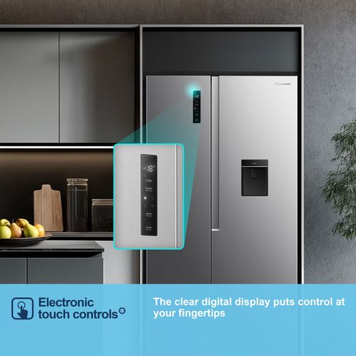 Fridgemaster American Fridge Freezer - Silver - Annotation - Touch control shot