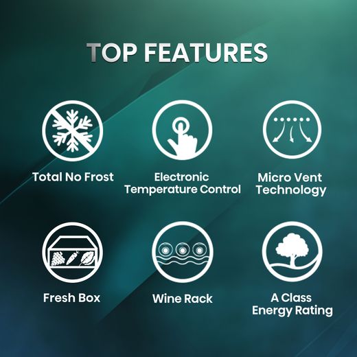 Hisense 70/30 Total No Frost Fridge Freezer - Dark Steel - Annotation - Top features shot