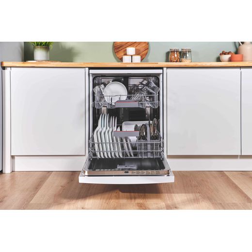 Bosch Series 4 Standard Dishwasher - White - Annotation - Door open