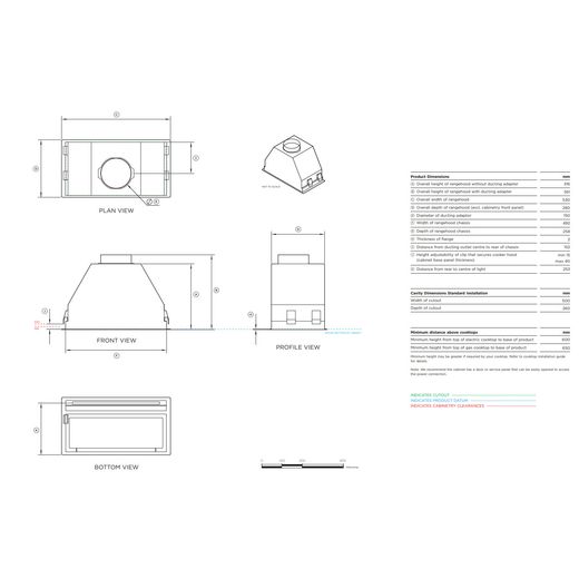 Fisher & Paykel Series 7 Contemporary 60 cm Canopy Cooker Hood - Stainless Steel / Black - Dimensions