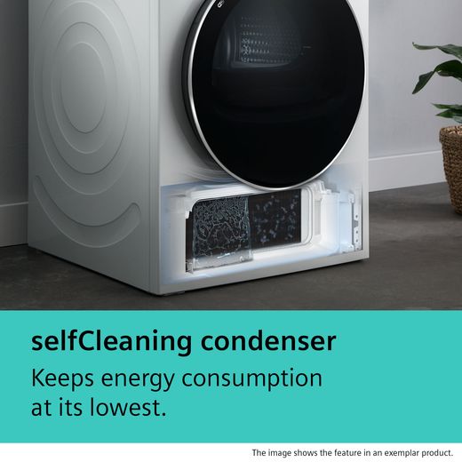 Siemens IQ-500 WQ45G203GB 9Kg Heat Pump Tumble Dryer - White - annotation - self cleaning shot