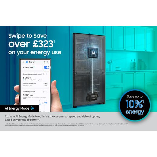 Samsung American Fridge Freezer - Black - Annotation - AI energy mode shot 