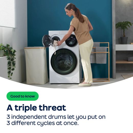 Hoover HMQD 410CBL9-80 10kg Washing Machine with 1400 rpm - White  - AO Annotation - 3-Drums