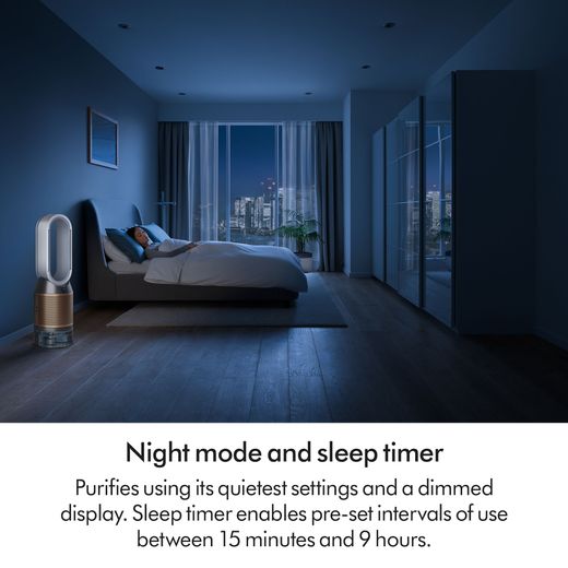 Dyson Humidify+Cool™ PH2 De-NOx Air Purifier - White / Gold - Annotation - Night mode shot