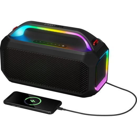Philips Wireless Speaker - Black - left perspective with phone shot