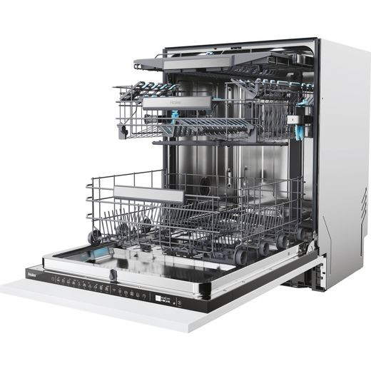 Haier Integrated Standard Dishwasher - Black - Left perspective door open shot