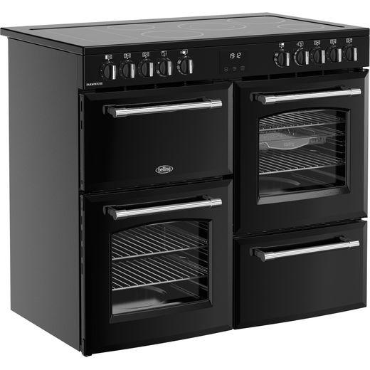 Belling Farmhouse 100E 100cm Electric Range Cooker with Ceramic Hob - Black - Right perpsective shot