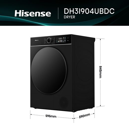 Hisense 3i KitchenFit Series DH3I904UBDC Wifi Connected 9Kg Heat Pump Tumble Dryer - dimensions
