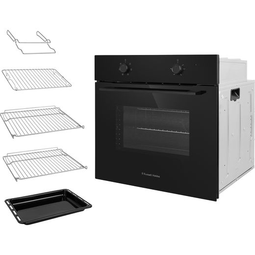Russell Hobbs RHFEO7008MB Built In Electric Single Oven - Matte Black - Left perspective with accessories