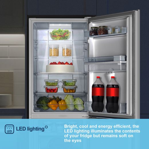 Fridgemaster MC55251DE 182cm 50/50 No Frost Fridge Freezer - White - Annotation - LED lighting shot