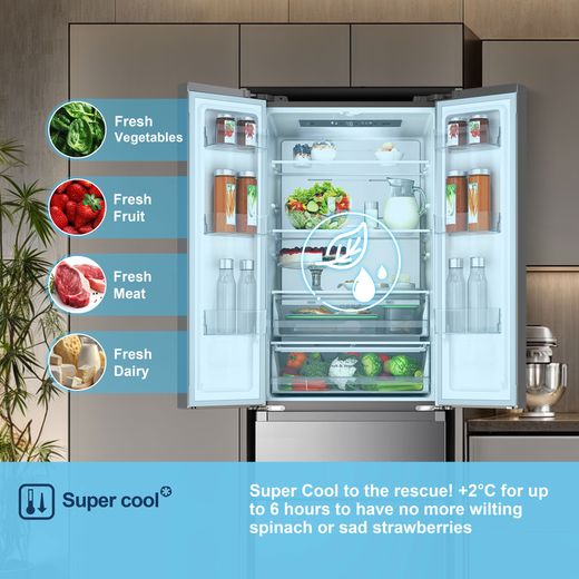 Fridgemaster American Fridge Freezer - Silver - Annotation -  Super cool shot