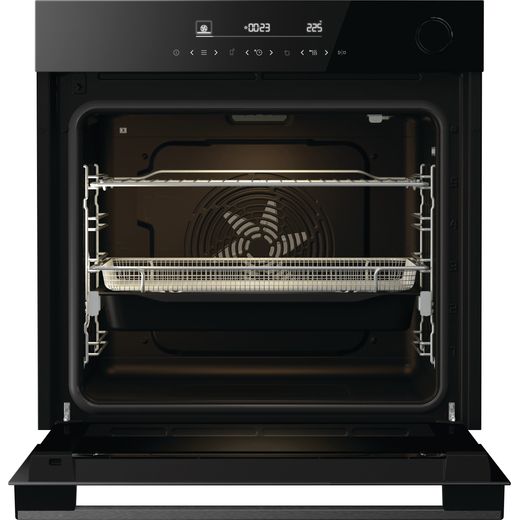Hisense Hi6 BlackLine BSA66346PDBGUK Wifi Connected Built In Electric Single Oven with Pyrolytic Cleaning - Jet Black - front with door open shot