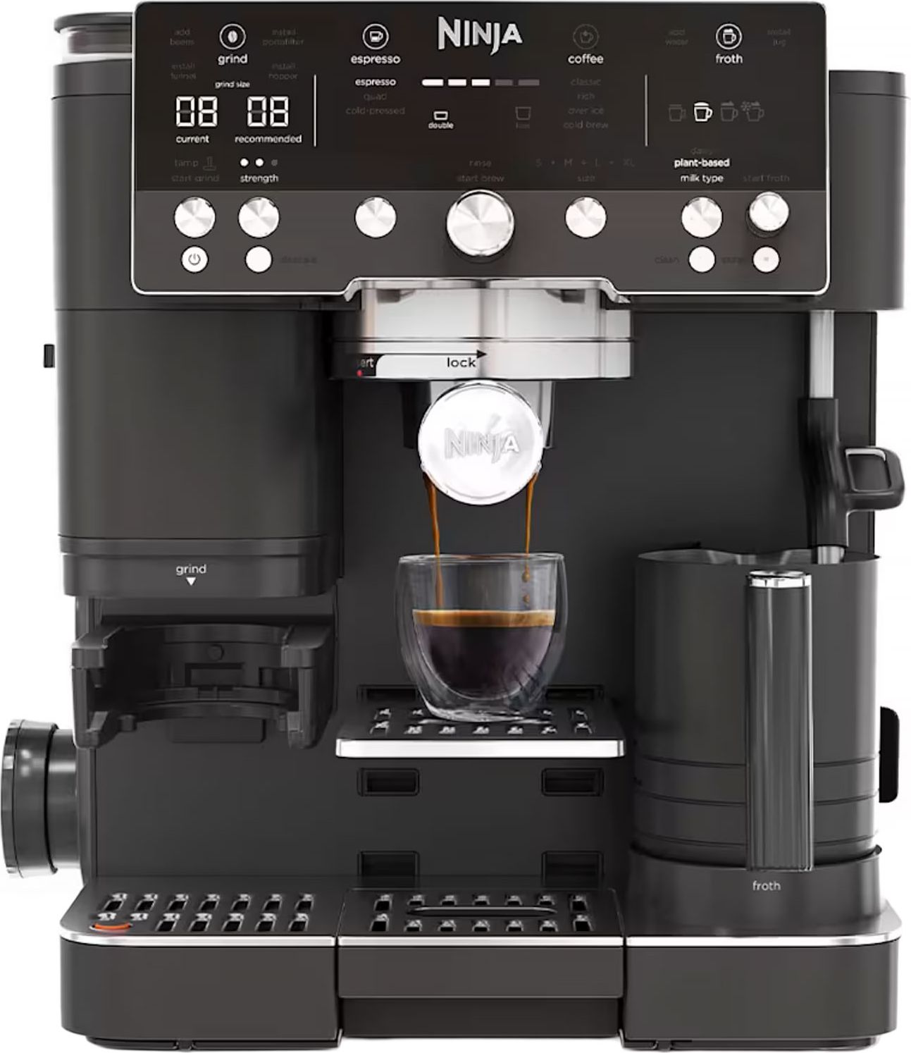 Ninja ES601UKBK Espresso Coffee Machine - Black - Built-in Grinder, Milk Frother