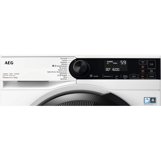 AEG 8000 Series LWR8496O5B / 6Kg Washer Dryer with 1551 rpm - White - control panel shot