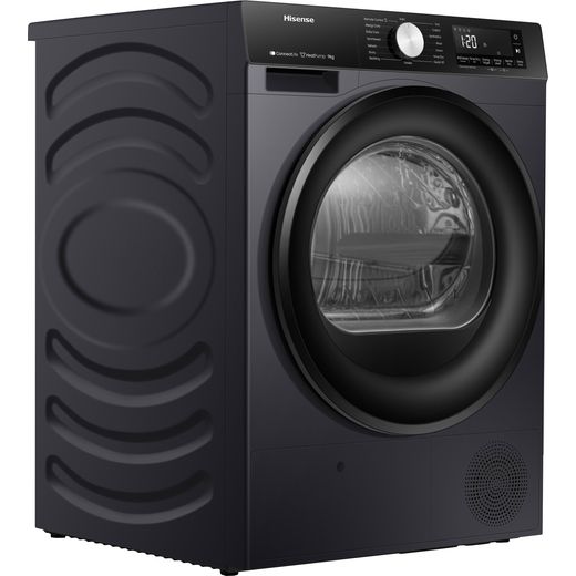 Hisense 3S Series DH3S902BBCC Wifi Connected 9Kg Heat Pump Tumble Dryer - Black - right perspective shot