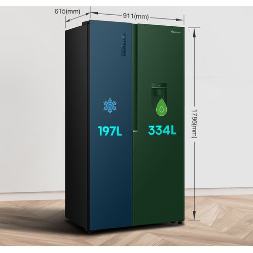Fridgemaster American Fridge Freezer - Black - Annotation - Dimension shot