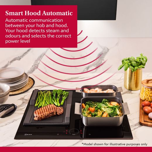 NEFF N70 T58FHW1L0 80cm Induction Hob - Black - annotation - hood automatic shot
