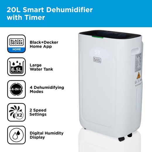 Black + Decker Smart Dehumidifier - White - Annotation - Features shot