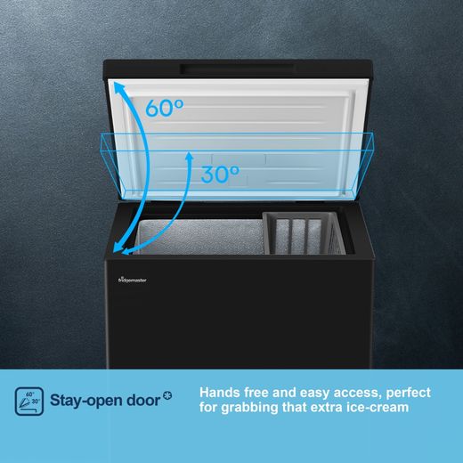 Fridgemaster MCF145EB Chest Freezer - Black - Annotation - Stay open door