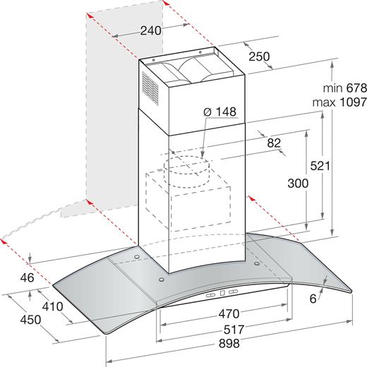 Hotpoint PHGC9.4FLMX 90 cm Chimney Cooker Hood - Stainless Steel - Dimensions