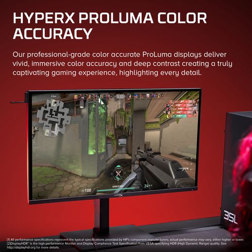HyperX OMEN 27" Quad HD 500Hz OLED Gaming Monitor with FreeSync™ Premium Pro with NVidia G-Sync - Black - annotation - colour accurate shot