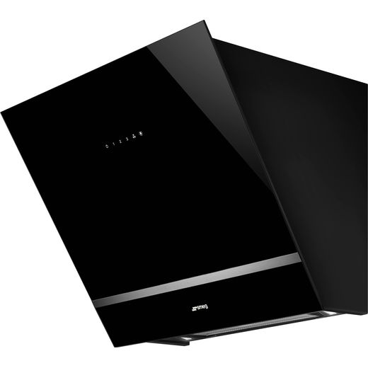 Smeg KV26N 60 cm Angled Chimney Cooker Hood - Black Glass - A Rated