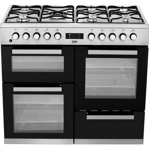 Beko 100cm Dual Fuel Range Cooker - Stainless Steel - Front top perspective